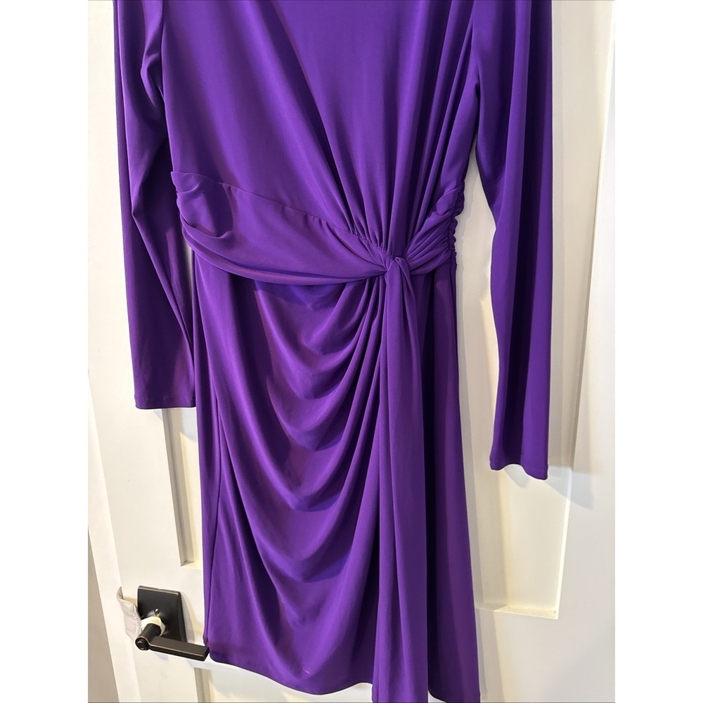 Champs Dress Deep Purple Ruched Sheath Long Sleeve Stretch Cinched Twisted Waist